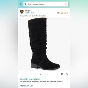 Cougar Black Heeled Carla Waterproof Suede Boots with Slouchy Design